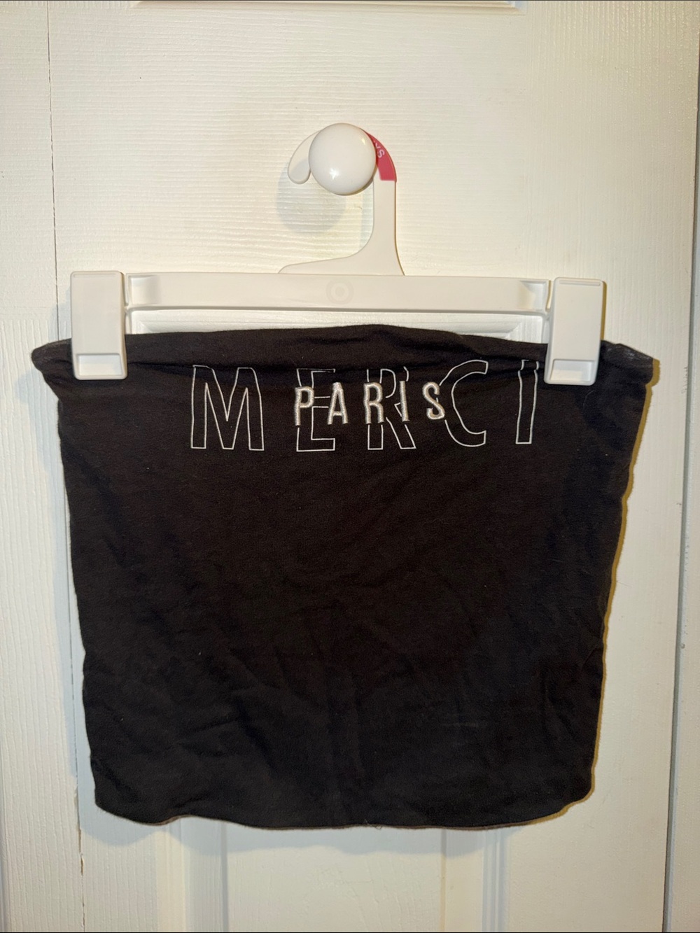 Black Tube Top with 'merci Paris' Graphic